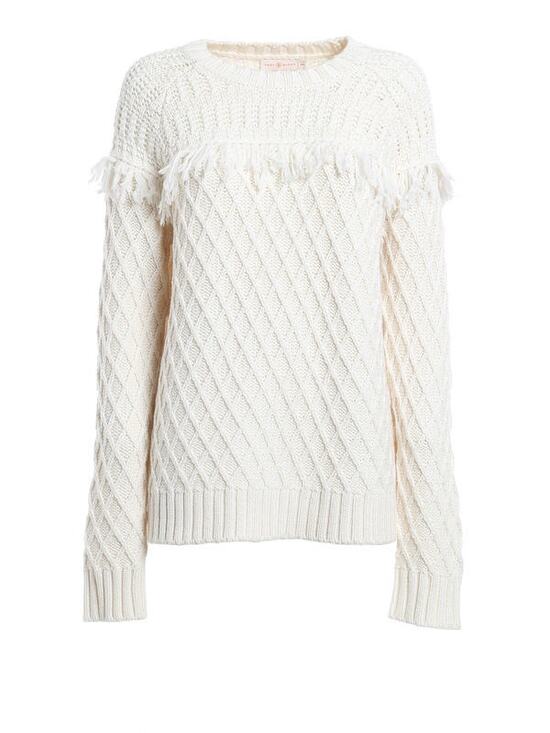 Tory Burch Sweaters - Tory Burch Fisherman Fringe Cable Knit Pullover Sweater 100% wool